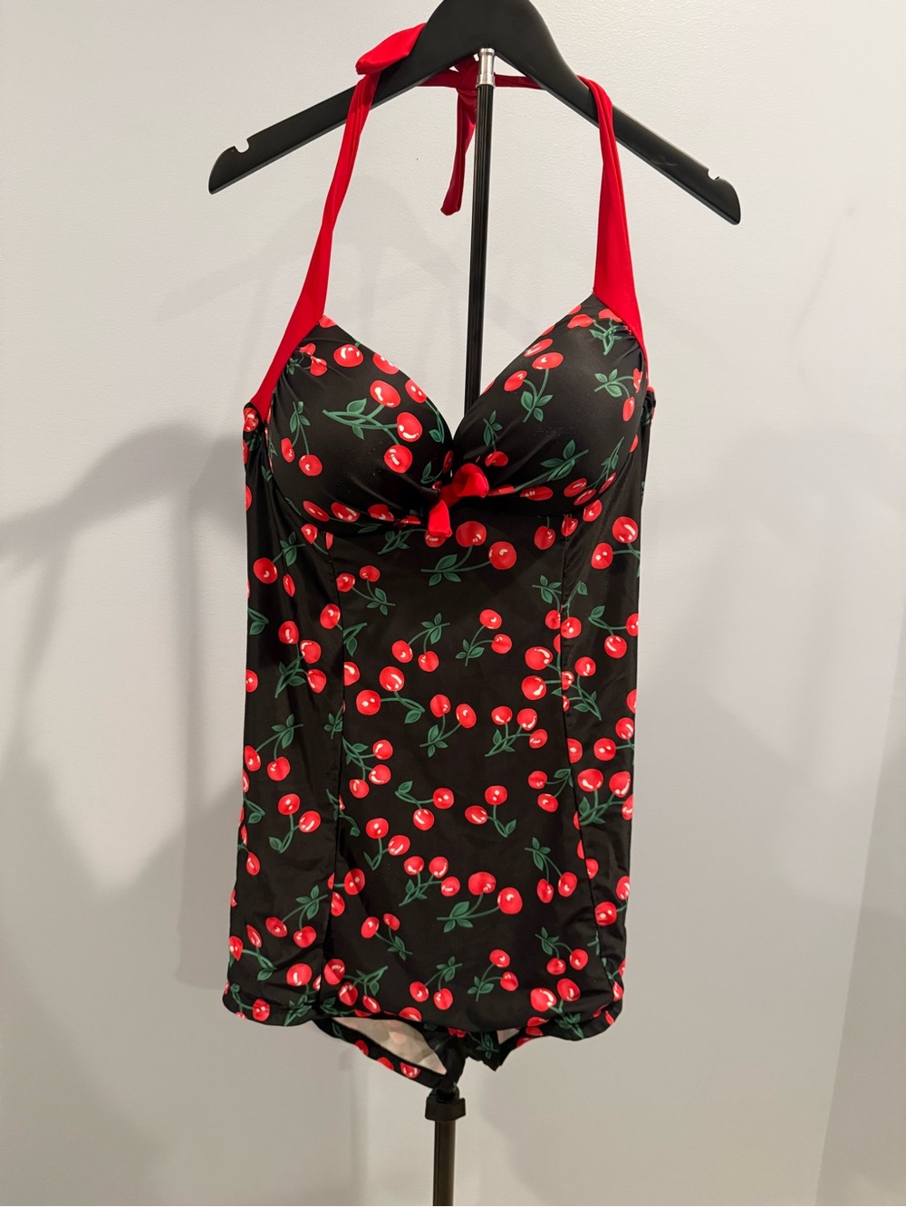 Women’s Black and Red Cherry Printed Swimsuit